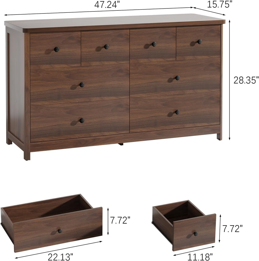 Kids Dresser Cabinet with 8 Drawers, Changing Table with Open Shelves, Multi-Functional Chest of Drawers, Kids