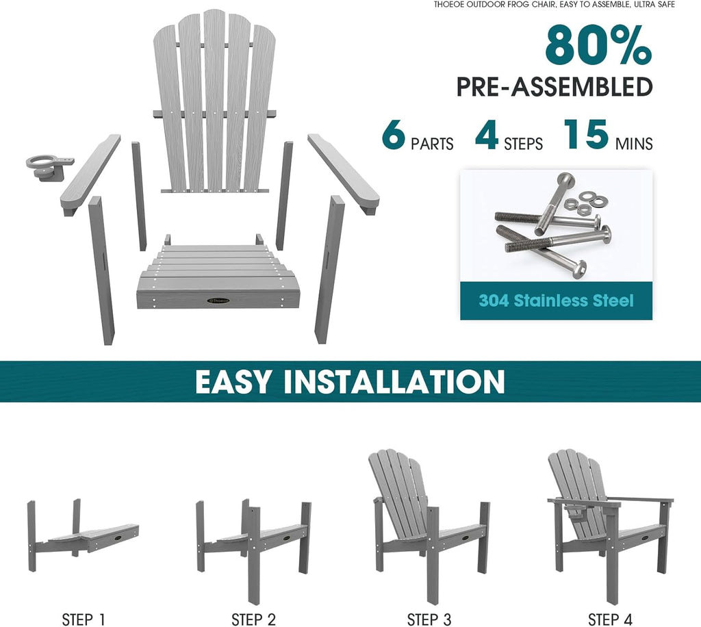 Stackable Adirondack Chair Set of 4, Fire Pit Chairs Set of 4 | All-weather HDPE, with Cup Holder, Plastic Outdoor