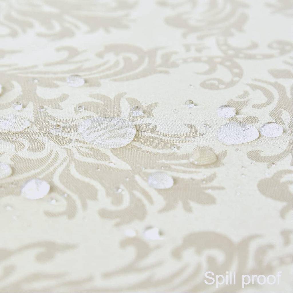 Rectangle Tablecloth - 60 x 120 Inch Beige Cream Damask Table Cloth Jacquard Design Spill Proof Wrin