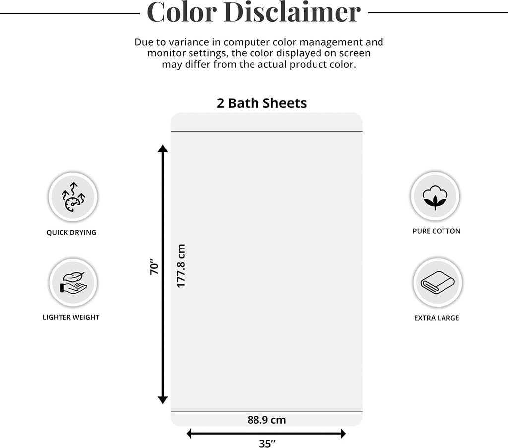 2 Piece Extra Large Bath Sheets 35 x 70 Inches, Beige | 100% Cotton, Larger & Lighter Weight, Quicker to Dry, Super