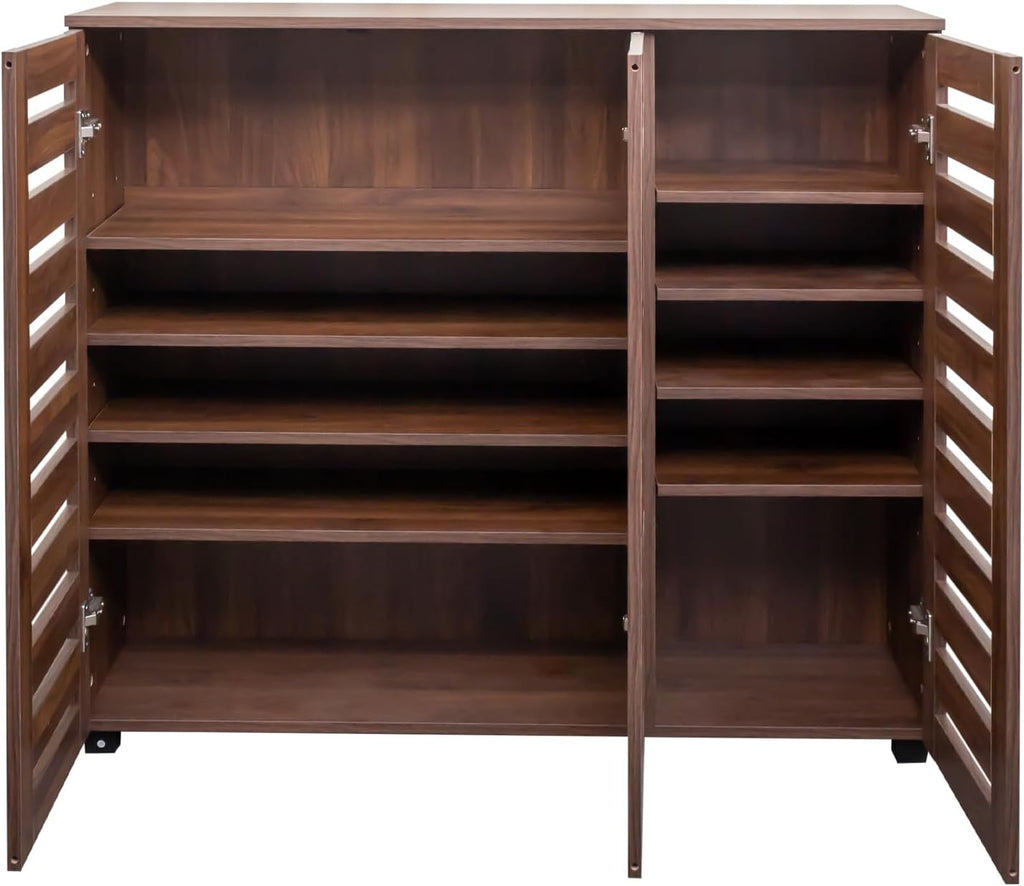Narrow Shoe Storage Cabinet with Doors & Adjustable Shelf , 5-Tier Freestanding Slim Shoe Organizer Rack Shoe Cabinet