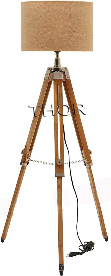 Vintage Classic Teak Wood Tripod Floor Lamp Nautical Floor Shade lamp Home Decor (Shade is Not Inclu