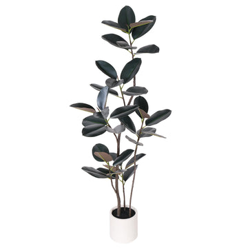 Artificial Rubber Tree - 6 FT Tall Fake Tree with Pot - Large Artificial Plants Indoor, Lifelike Branches & Foliage