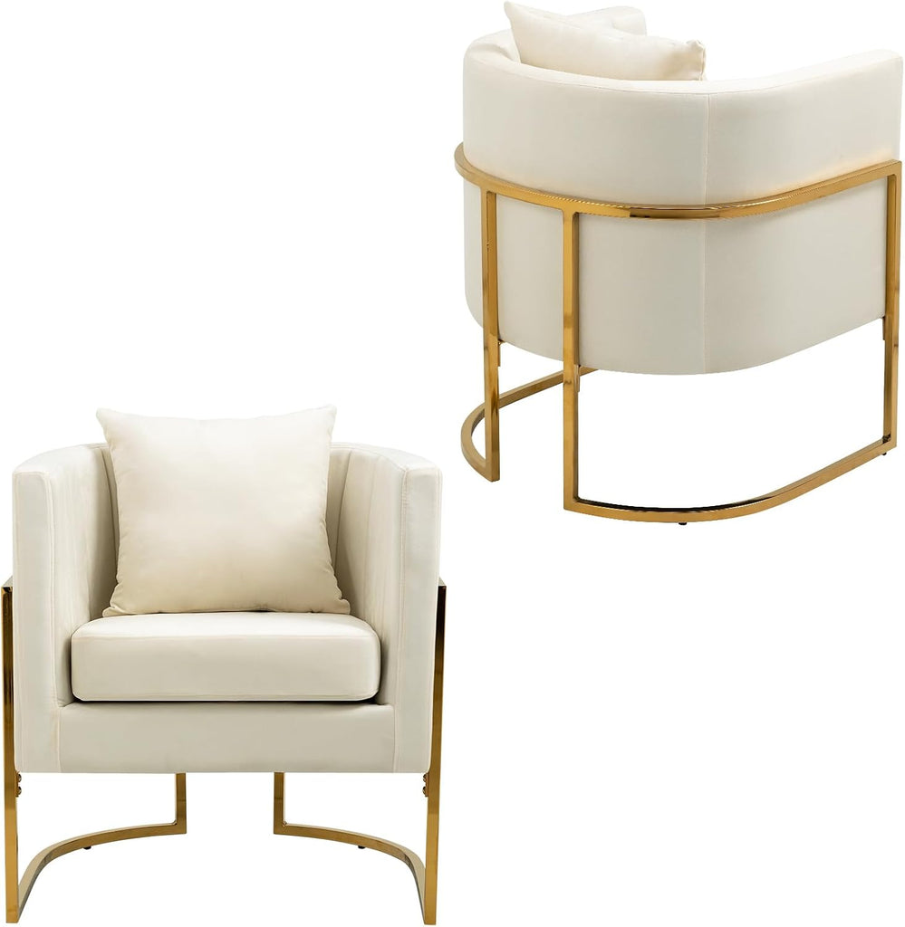 Velvet Modern Accent Chair, Upholstered Barrel Armchair Mid Century with Pillow , Comfy Single Vanity Chair with