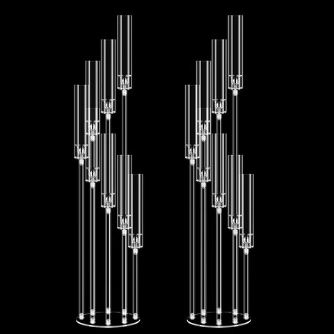 2 Set of 8 Arms Acrylic Candelabra Centerpieces,49.2'' Tall Clear Candlesticks Holder with Acrylic Shade for