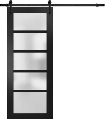 Quadro 4002 | Interior Single Sliding barn Door with Frosted Glass, MDF, 42x80, Black, Modern Style 