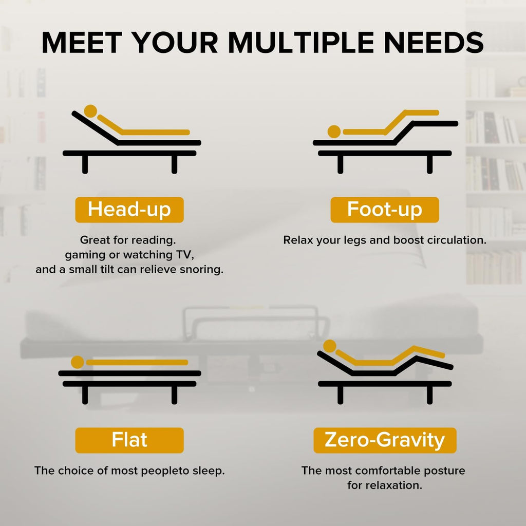 King Size Adjustable Bed Frame, Head & Foot Incline, USB, Nightlight