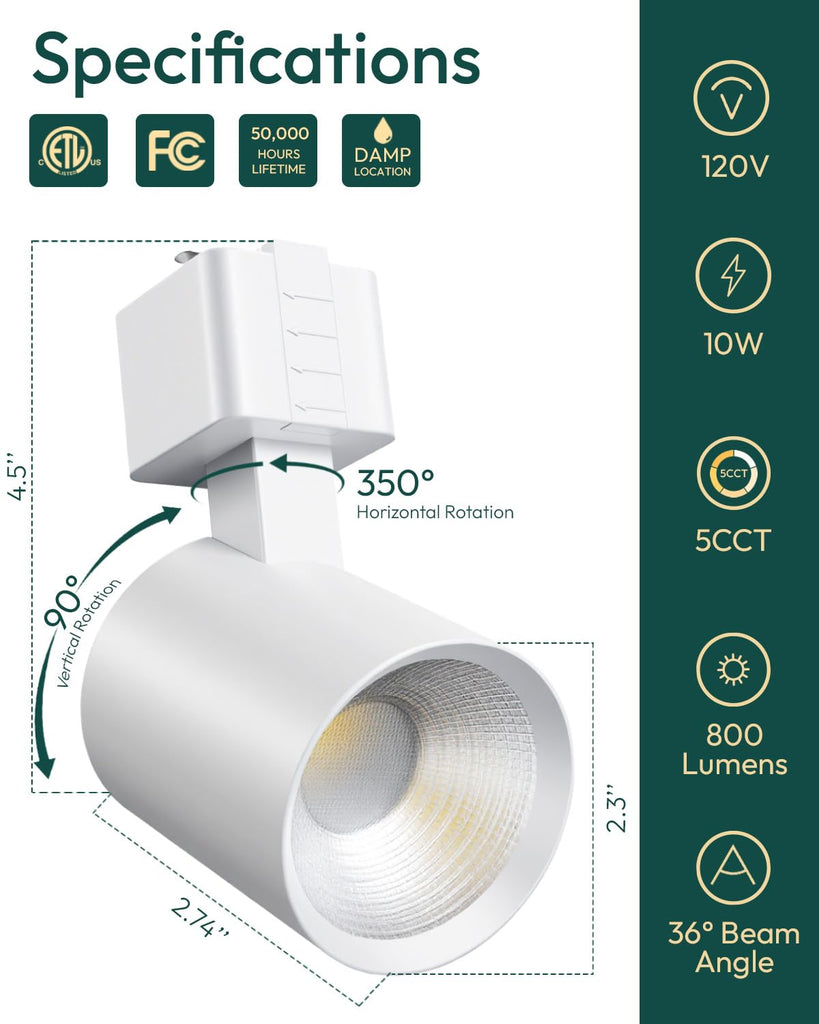 6 Pack LED Track Lighting Heads, Dimmable J Type LED Track Lights with 5 Selectable Color Temperatures