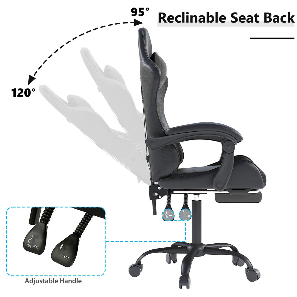 Gaming Chair with Headrest and Footrest, Black