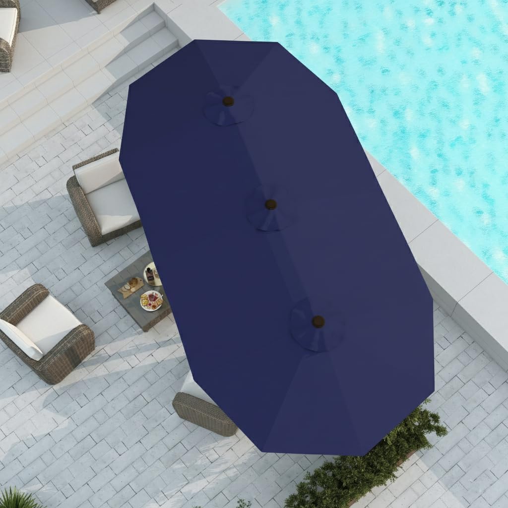 15FT Large Patio Umbrella with Base Included, Double Sided Outdoor Market Umbrella with Flexible Fiberglass Ribs