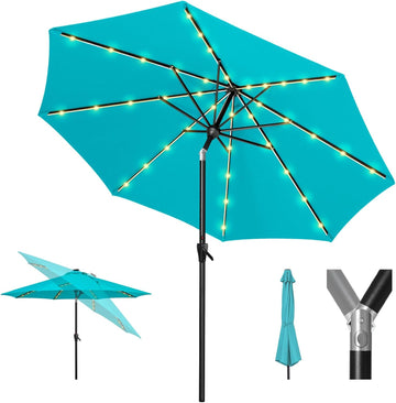 Solar Patio Umbrella 40 LED Lighted Outdoor Umbrella Table Market Umbrella with Push Button Tilt and Crank