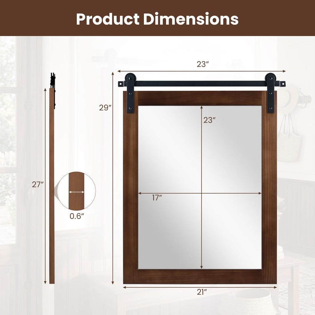 Farmhouse Barn Door Wall Mirror, 29"x23", Walnut