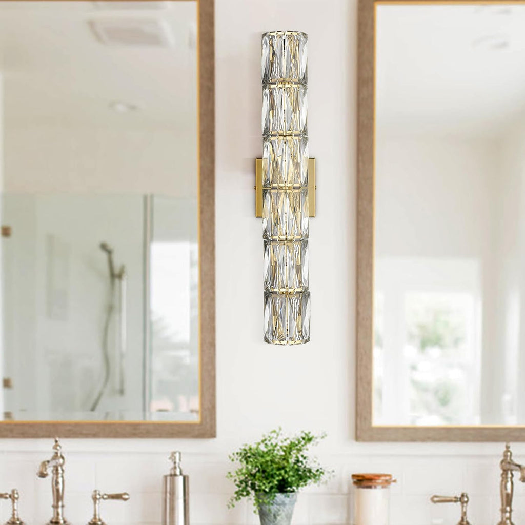 24-Inch Crystal Wall Sconce Gold Sconces Wall Lighting Mid-Century Modern 6-Light Luxury Brass Glass Wall Light