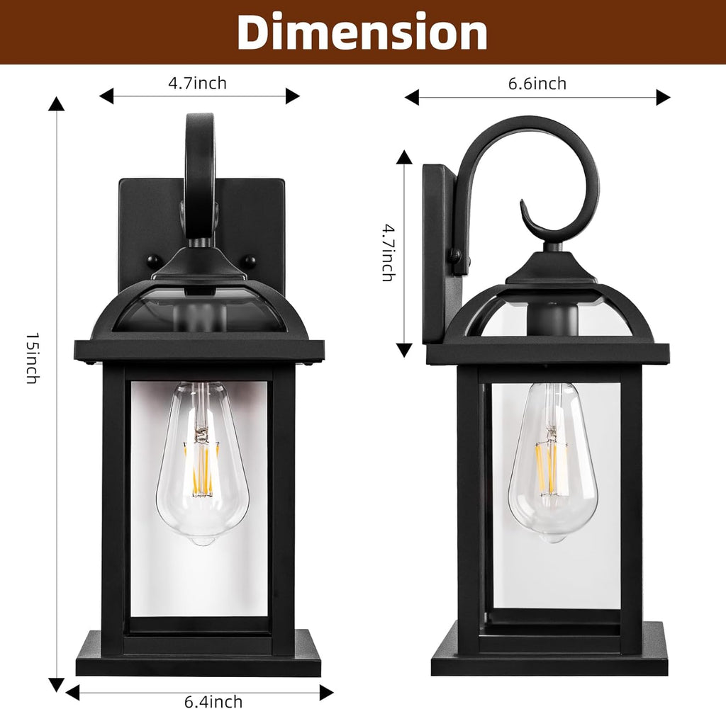 Black Exterior Light Fixtures 2-Pack, Anti-Rust Aluminum Outdoor Wall Lights for House Porch Lights IP65 Waterproof Cl