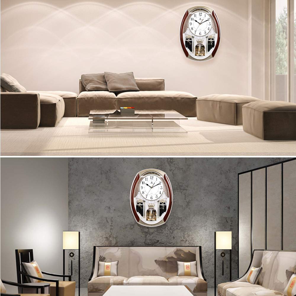 Musical Motion Wall Clock with Rotating Pendulum, Decorative Wall Clock with 18 Melodies.