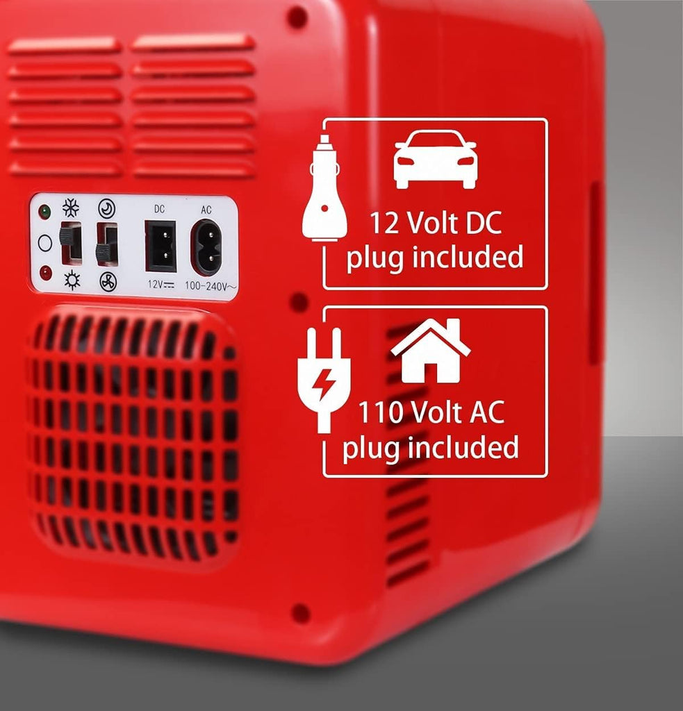 Mini Fridge, 6-Can Portable AC/DC Thermoelectric Cooler & Warmer, Compact Dorm Fridge for Skincare, Office Desk, Car