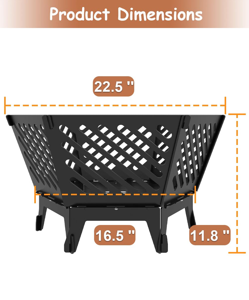 22.5" Portable Outdoor Fire Pit Camping Firepit with Bag, Diagonal