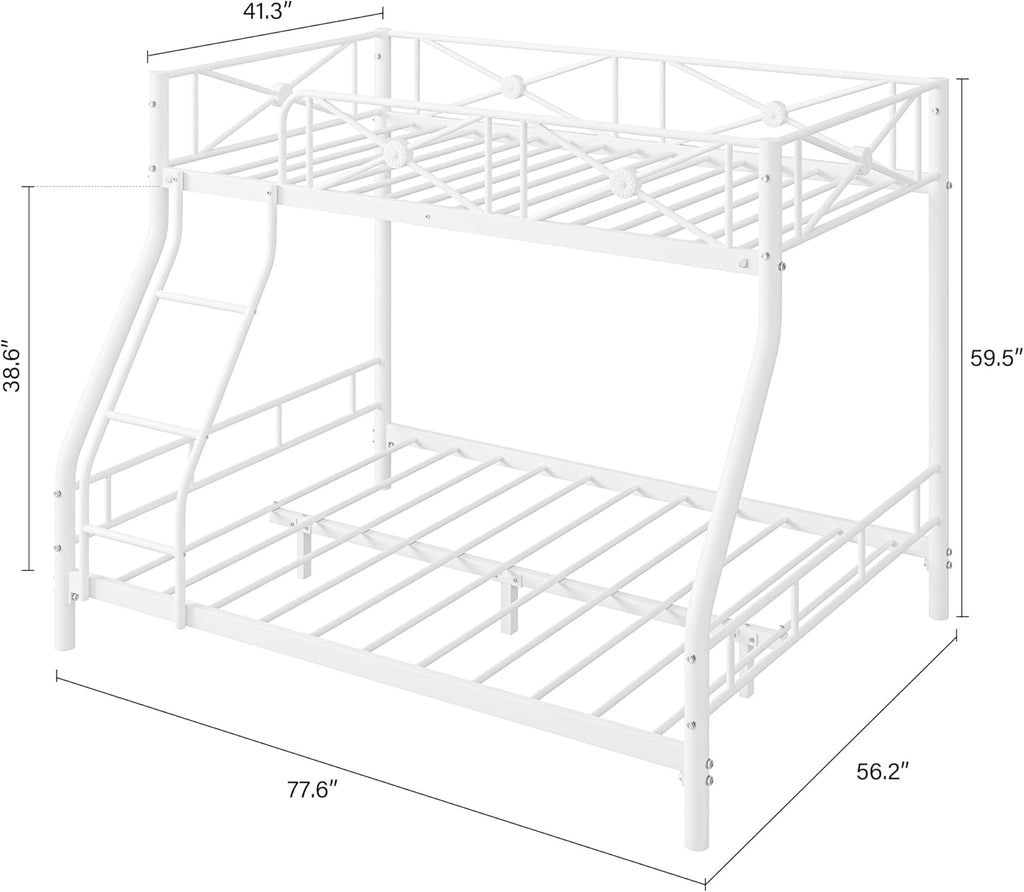 Metal Bunk Bed Twin Over Full, Modern Heavy Duty Bunkbeds with Safety Guard Rails & Space-Saving Design
