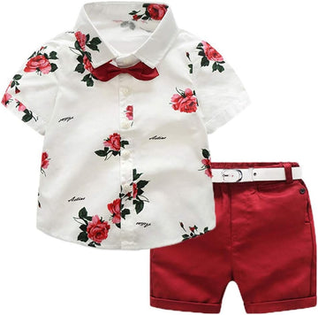 Toddler Baby Boys Summer Print Shirt Outfits Clothes Short Sleeve Button Down Tops + Shorts Set