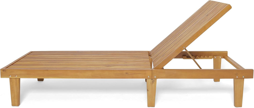 Nadine Set of 2 Outdoor Patio Wood Adjustable Chaise Lounges, Acacia Wood Poolside Sun Lounger Set