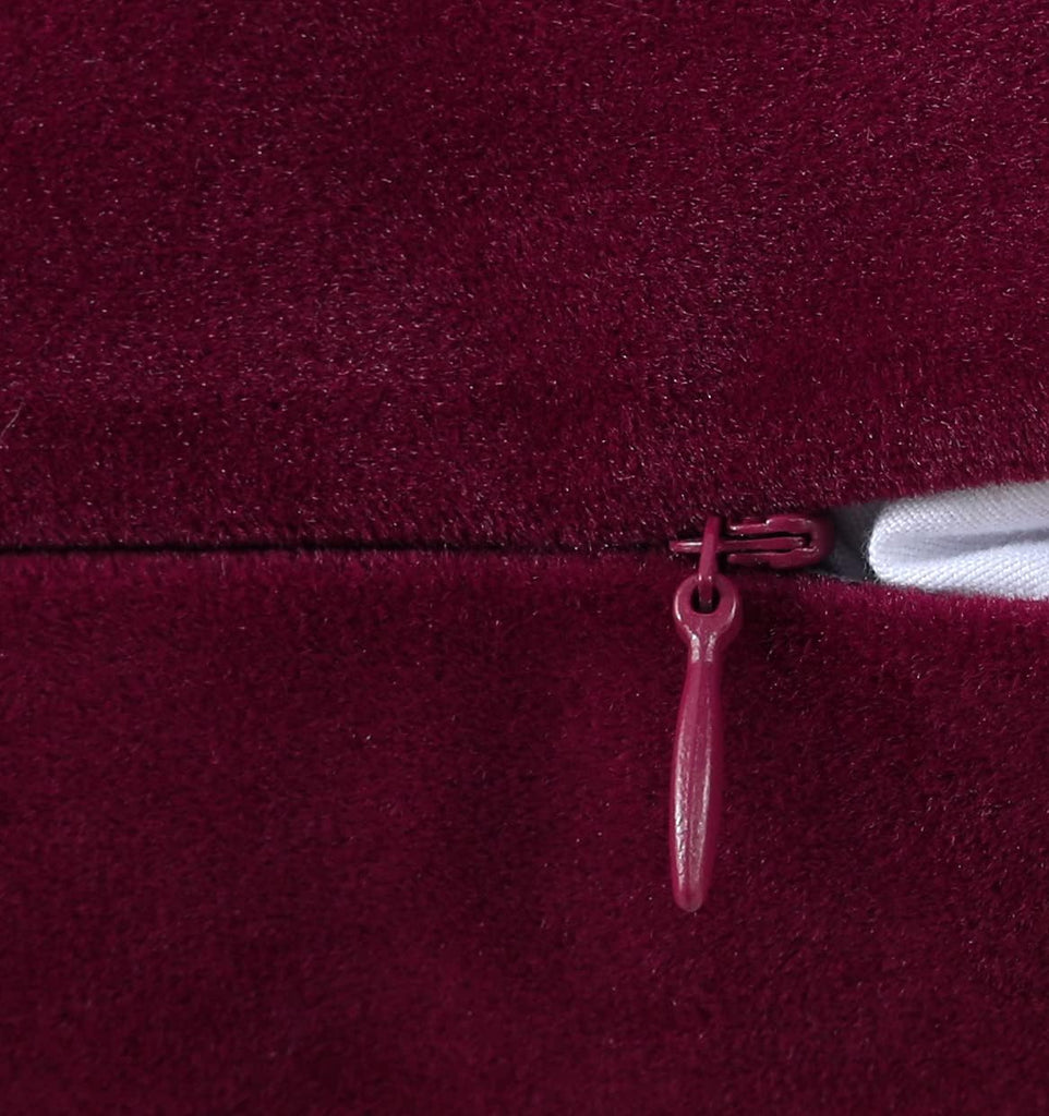 Comfy Burgundy Red Throw Pillow Covers Decorative Square Solid Thick Velvet Super Soft Cushion Cases Home Decor, Set
