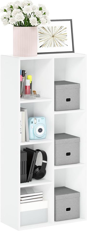 LUDER Book Shelf, 7-Cube Bookshelf, Bookcase with Open Shelves, 9.4 x 19.5 x 41.7, Easy Assembly, White