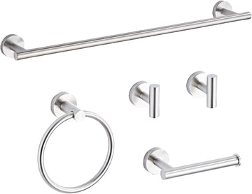 Brushed Nickel Bathroom Hardware Set 5 Piece with Towel Racks , SUS304 Stainless Steel Bath Towel Bar Set, 24 Inch