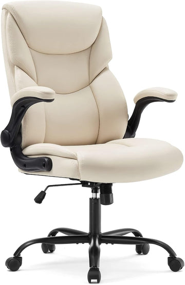 PU Leather - Ergonomic Executive Computer Desk Chairs with Adjustable Flip-up Armrest, Swivel Task Chair with Lumbar