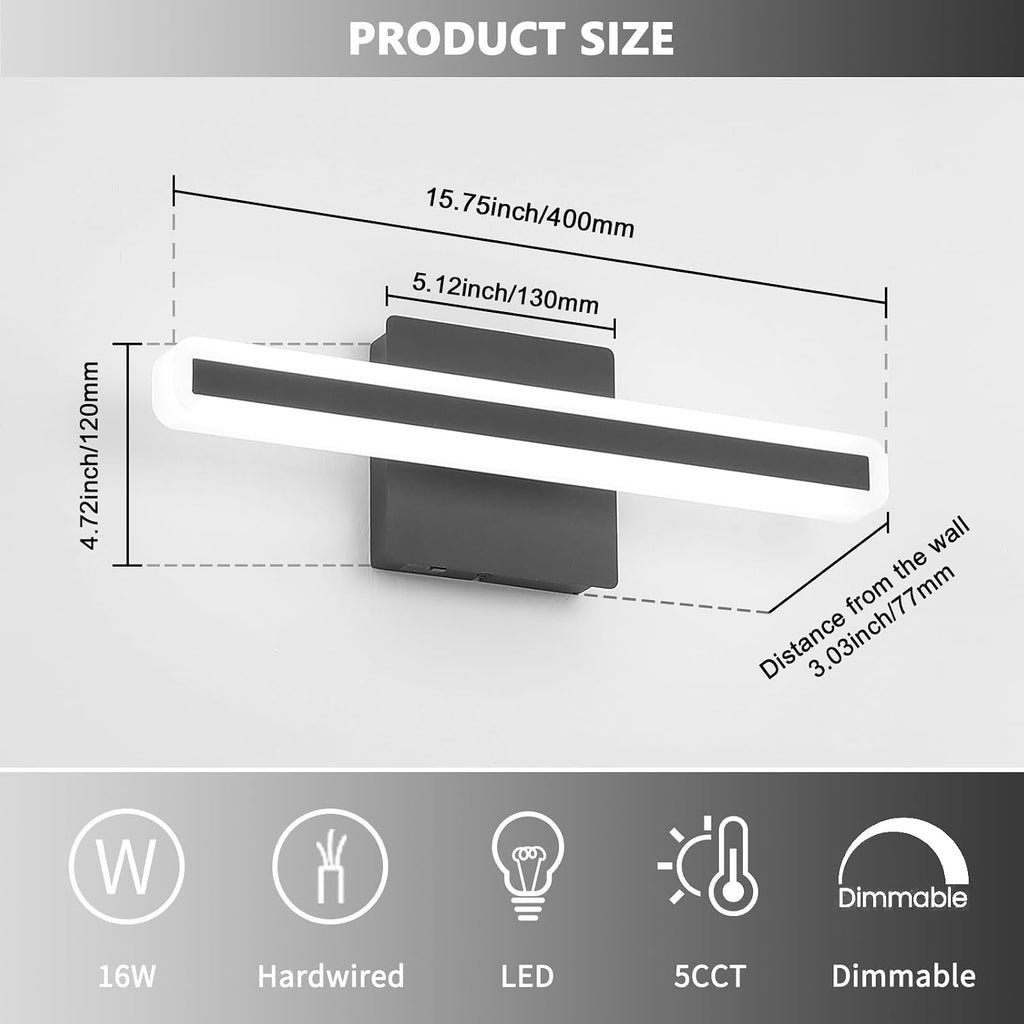 Black Vanity Lights , 5CCT Dimmable Bathroom Light Fixtures Over Mirror, Modern LED Vanity Light Bar Above Mirror