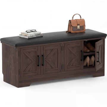 43.3" Farmhouse Shoe Storage Bench with Cushion