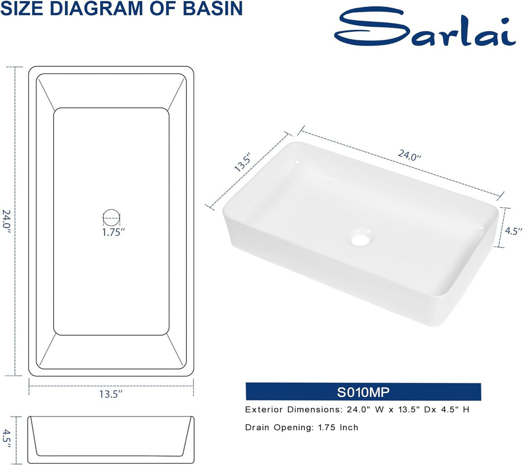 24 Vessel Sink Rectangle - 24 x 14 Inch Bathroom Sink Modern Large Rectangular Above Counter White Porcelain