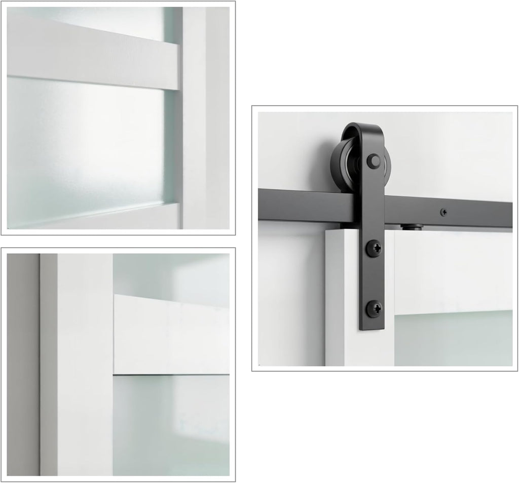 Sliding Barn Door, 36" x 84" 5-Lite Frosted Glass Door with 6FT Hardware Kit Included & Handle,Solid