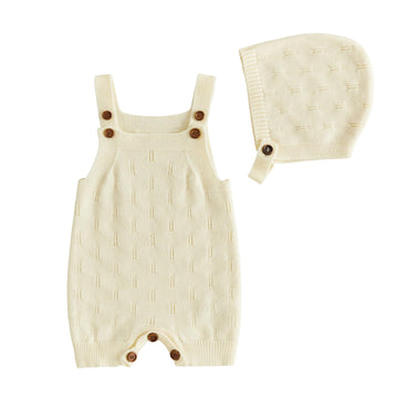 Newborn Girl Boy Outfit Baby Knit Romper Overall with Hat (Cream, )