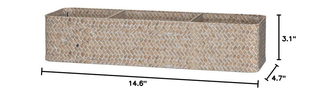 Seagrass Storage Basket 3 Sections Woven Shelf Baskets with Compartment (Whitewash, 14.6inch x 4.7inch x 3.1inch)