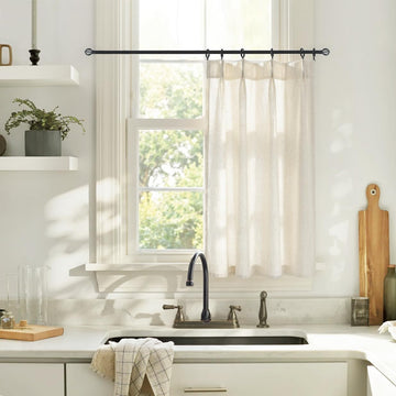 Kitchen Window Curtains Over Sink Cafe Curtains 24 Inch Length, Farmhouse Linen Pinch Pleat Sheer Kitchen Curtain Set