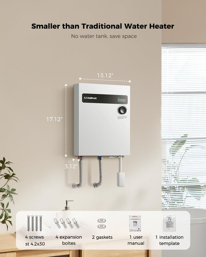 Electric Tankless Water Heater 27kW 240V, Instant Hot Water, Self-modulating Technology