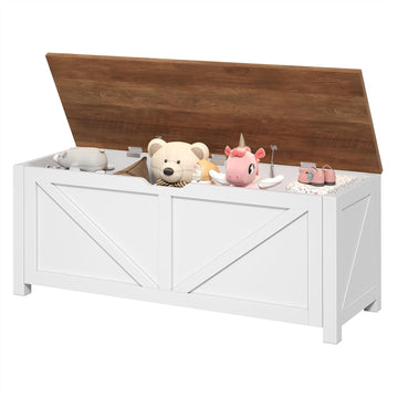 47.2" Storage Chest, Farmhouse Large Storage Bench with 2 Safety Hinges, Wooden Storage Trunk with Flip-Top, Toy