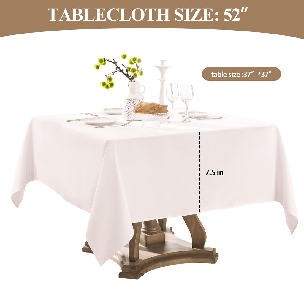 6 Pack White Square Tablecloths 52x52 Inch for Dining Tables