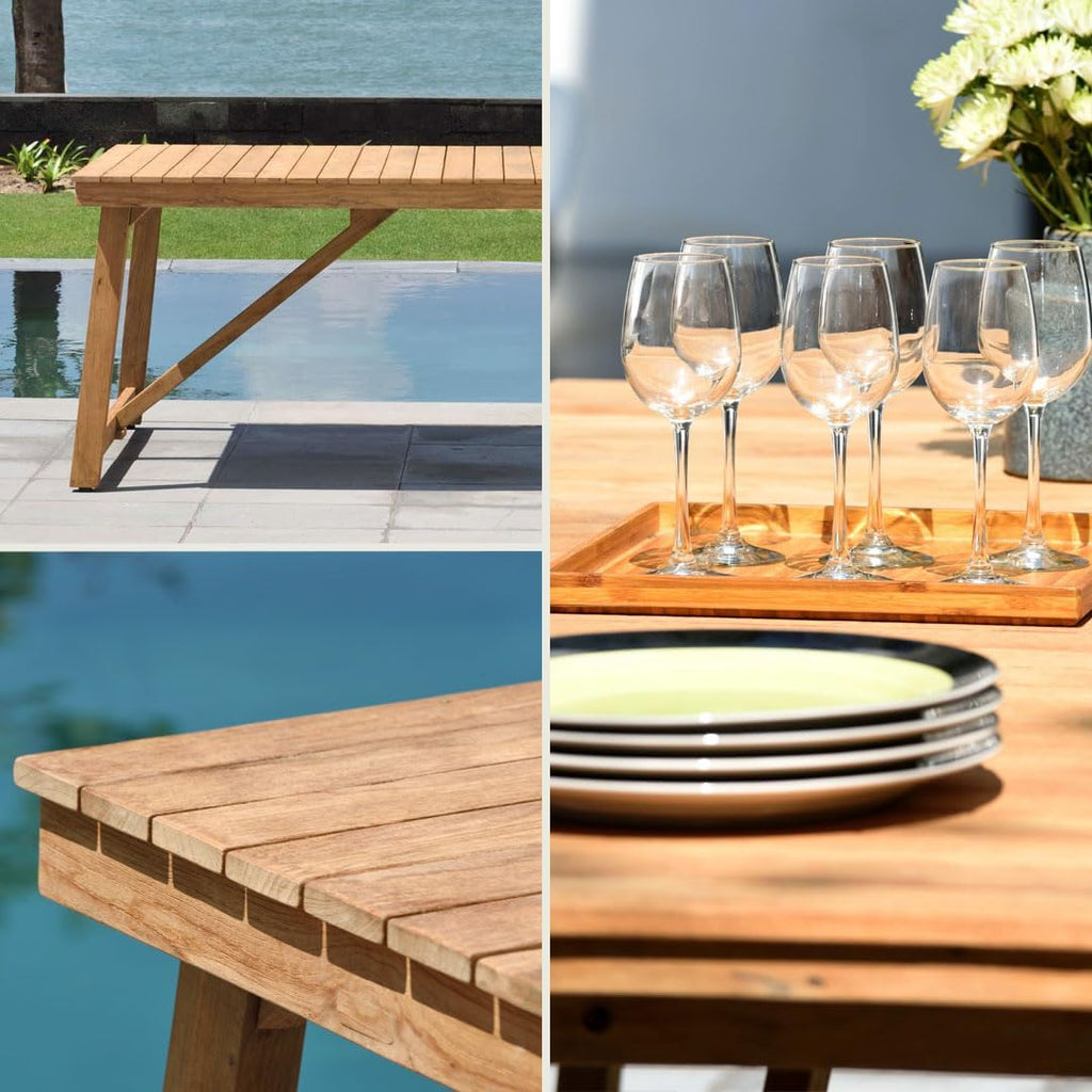 Towson 7-Piece Outdoor Rectangular Dining Table Set | Certified Teak | Ideal for Patio and Indoors