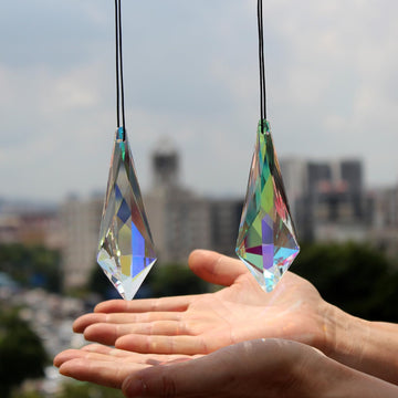 2PCS Cone Crystal Suncatcher Prisms for Windows (Lanky Cone) - AB Color, Transparent, K9 Glass, Rainbow Maker