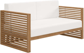 Carlsbad Outdoor Patio Teak Wood Loveseat in Natural White