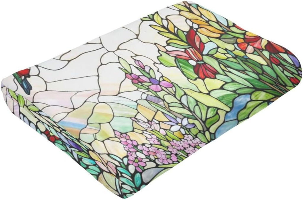 Colorful Boho Wildflower Stained Glass Throw Blanket Super Soft Air Conditioning Flannel Blankets Cozy Warm Plush