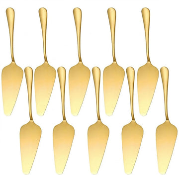 Gold Cake Servers, 9" Stainless Steel Pie Spatula with Serrated Edge, Dishwasher Safe Pizza Utensils