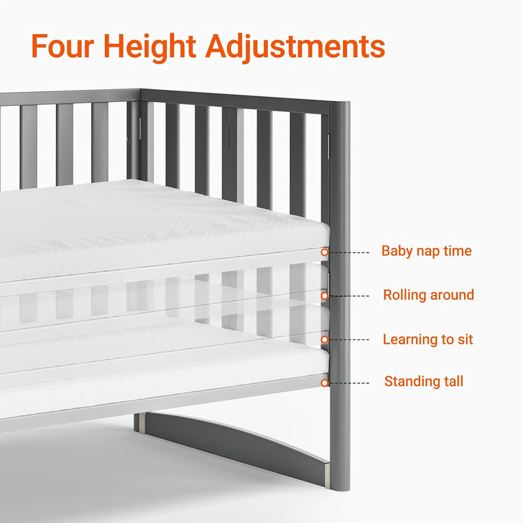 7-in-1 Convertible Baby Mini Crib with Wheels | GREENGUARD Gold Certified, New Zealand Pine Wood, 4