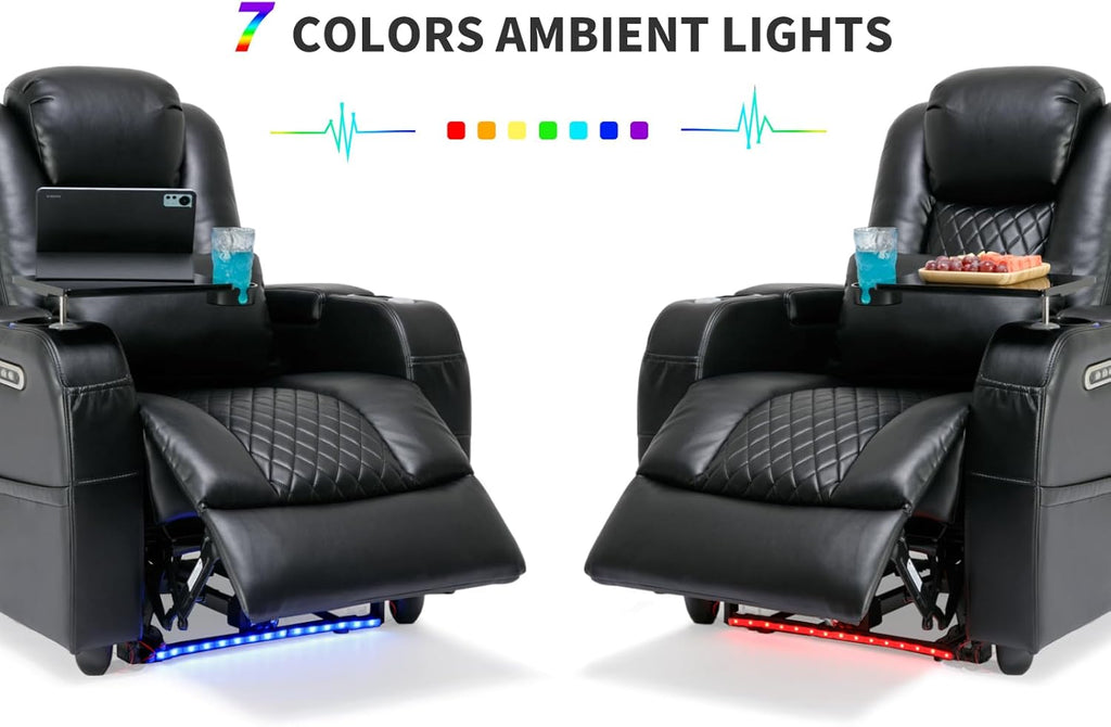 Home Theater Seating Seats, Game Movie Theater Chairs Theater Recliner Sofa with 7 Colors Ambient Lighting