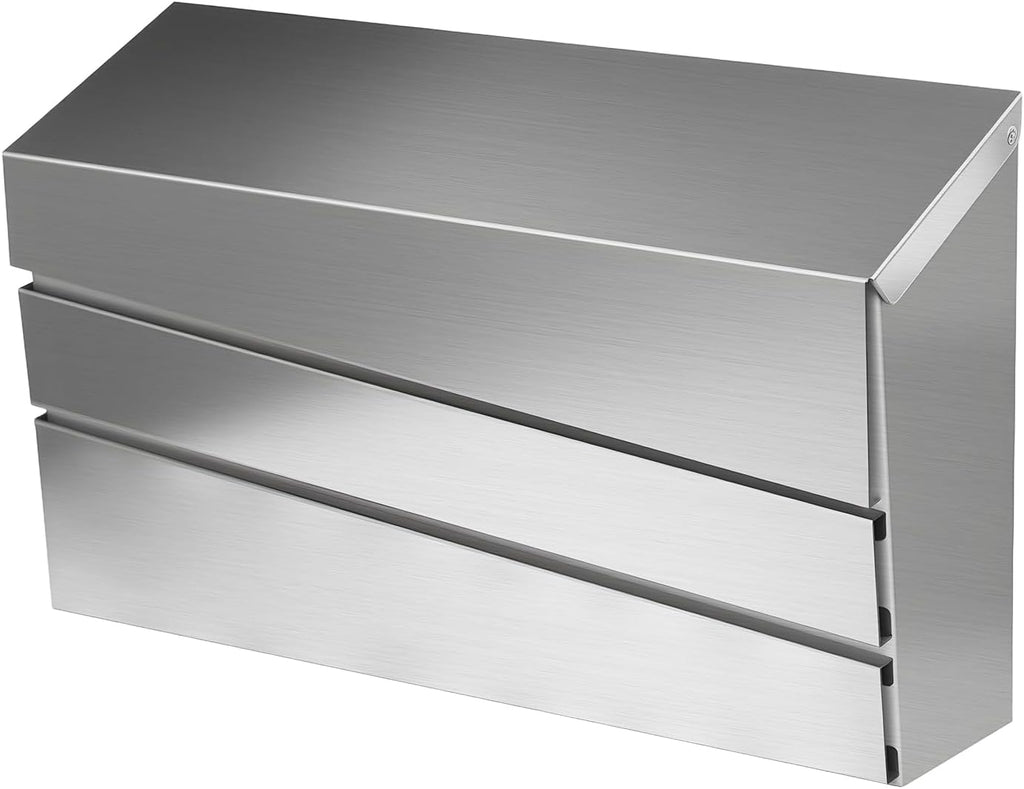 Wall-Mount Mailbox, Brushed Stainless Steel Panel, Rust Resistant Large Capacity House Mailbox
