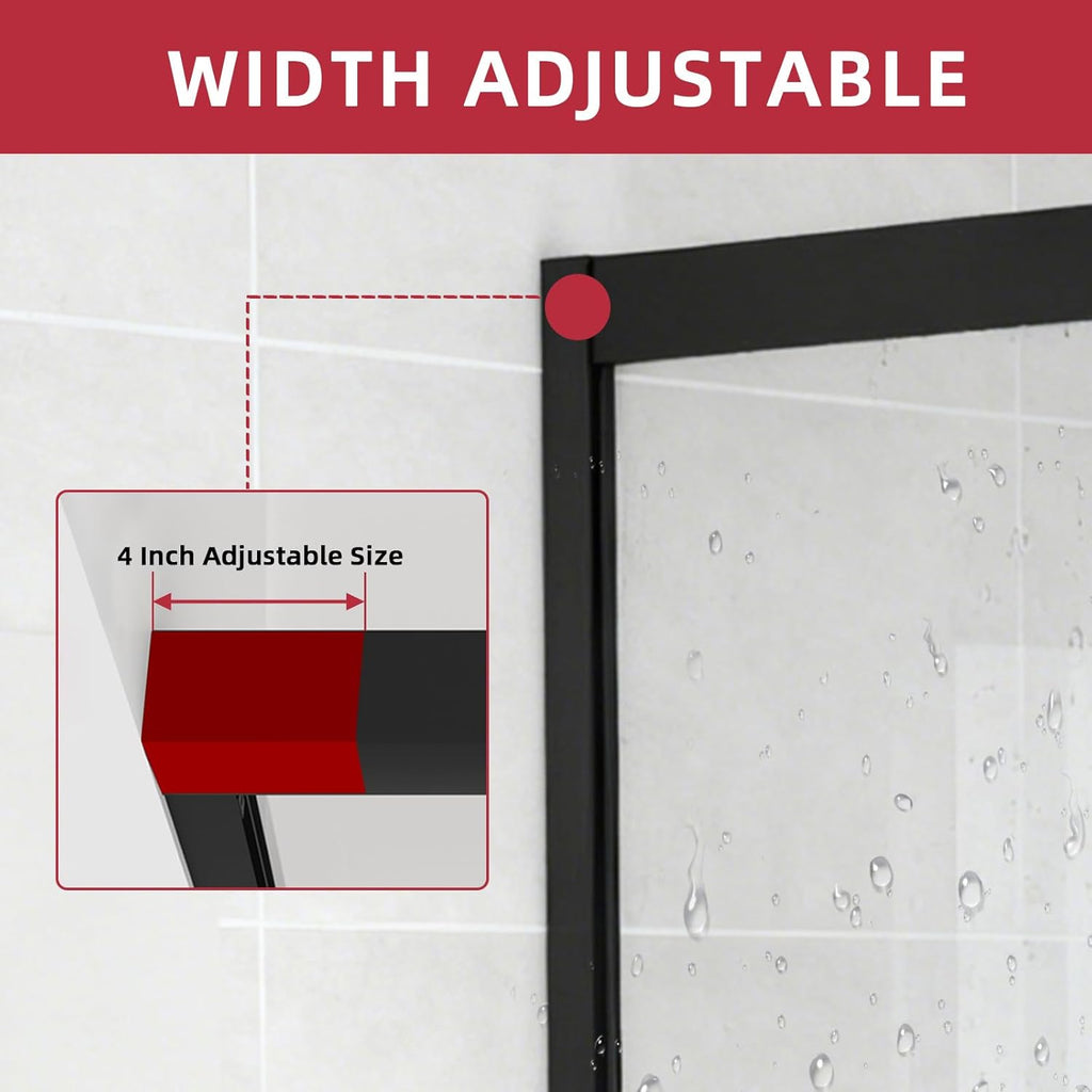 Shower Door 56-60" W x 72" H, Semi-Frameless Sliding Glass Shower Door
