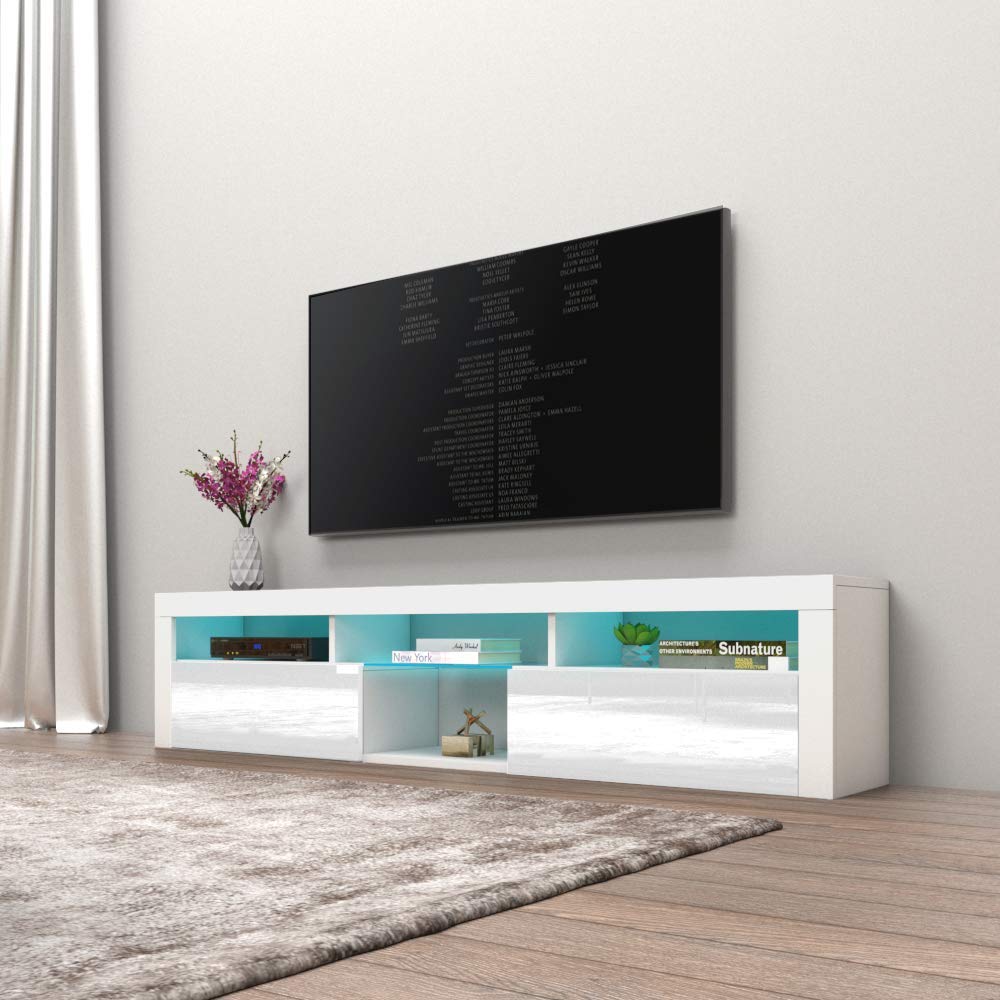 Bari 200 Floating - Wall-Mounted Entertainment Center with LED Lighting and Storage - Modern High Gloss