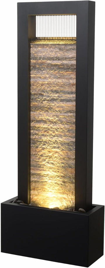 Versatile Zen Metal Fountain with Stone Brick Accent