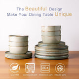 Stoneware Dinnerware Sets,Round Reactive Glaze Ceramic Plates and Bowls Sets,Highly Scratch Resistant | Dishwasher &